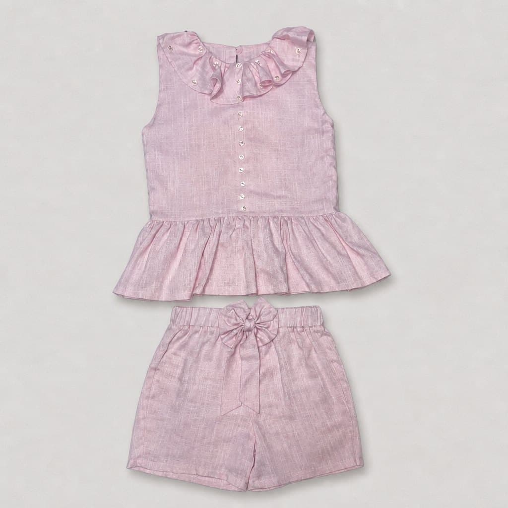 Conjunto Amapola: blusa y short en rosa empolvado